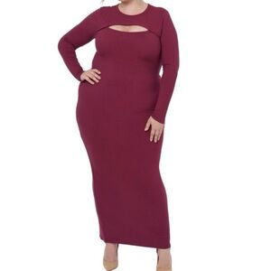 Edited Burgundy Long‎ Sleeve Cutout Bodycon Dress Size 3X